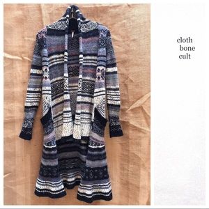 FREE PEOPLE 🌼 Long Woven Diamond & Stripe Sweater